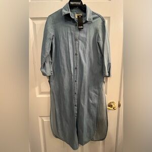 NWT Guapa Light Denim button up Duster Side Slits Lightweight 3/4 sleeves